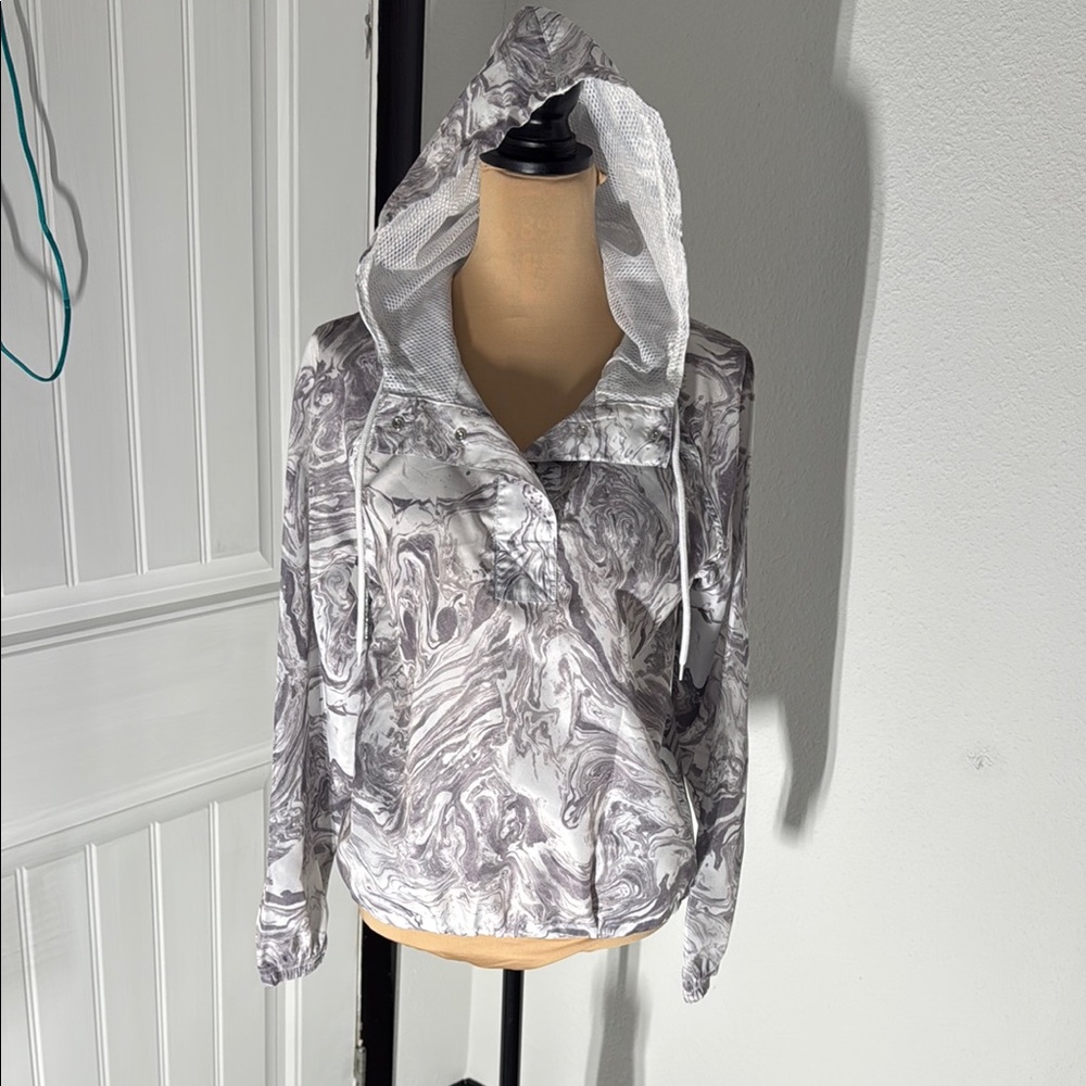 Gray Marble Pattern Windbreaker Hoodie